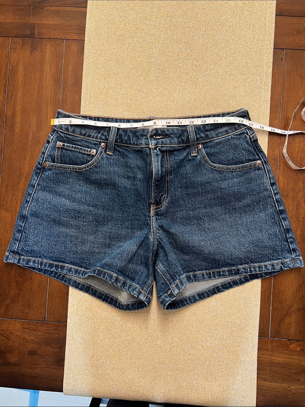 ❤️ Abercrombie & Fitch The A- Line Short Mid-Rise Curve Dark Blue Denim - Picture 4 of 6